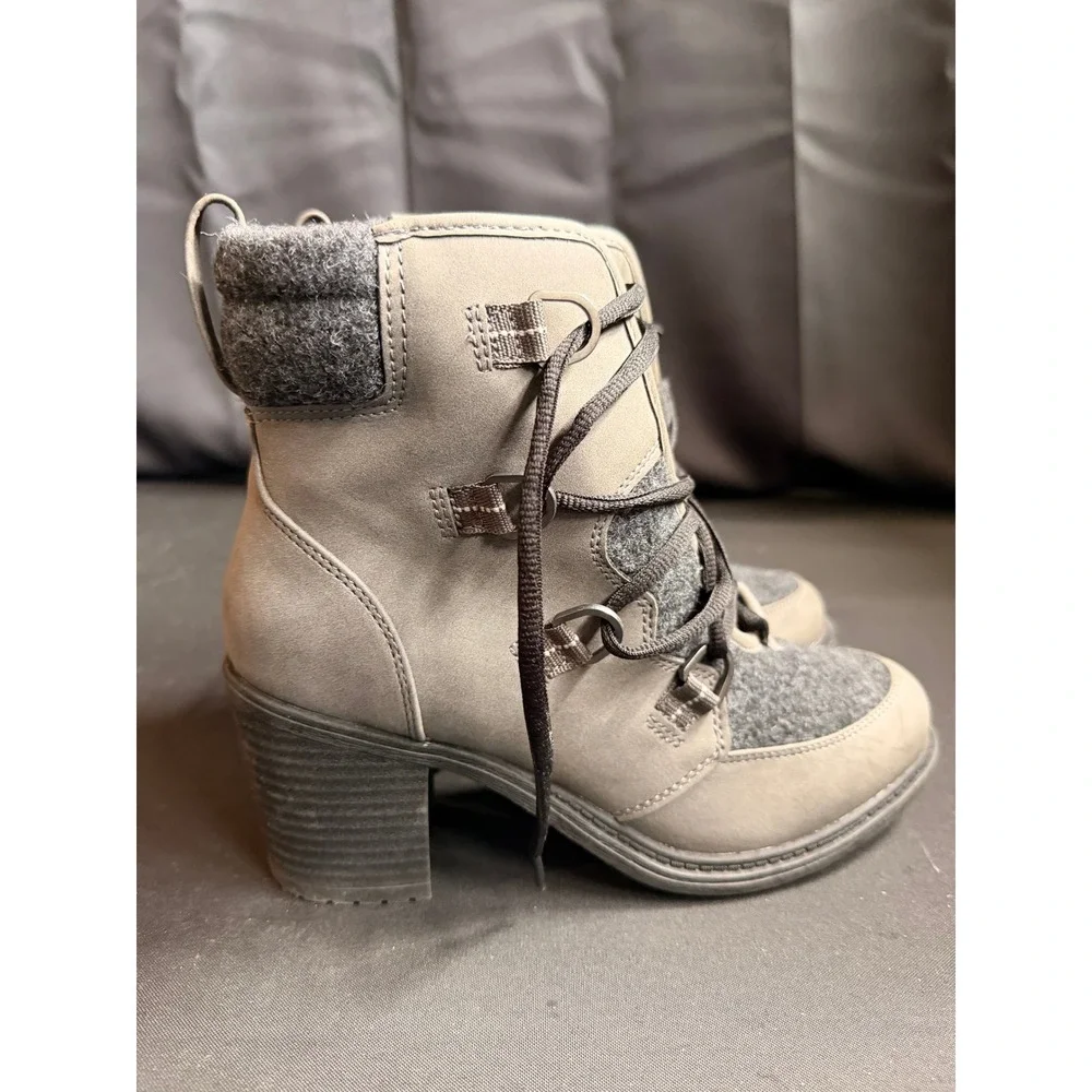 Sonoma Goods For Life Sugarglider Tan Grey Lace Up Block Heel Ankle Boot Women 8
